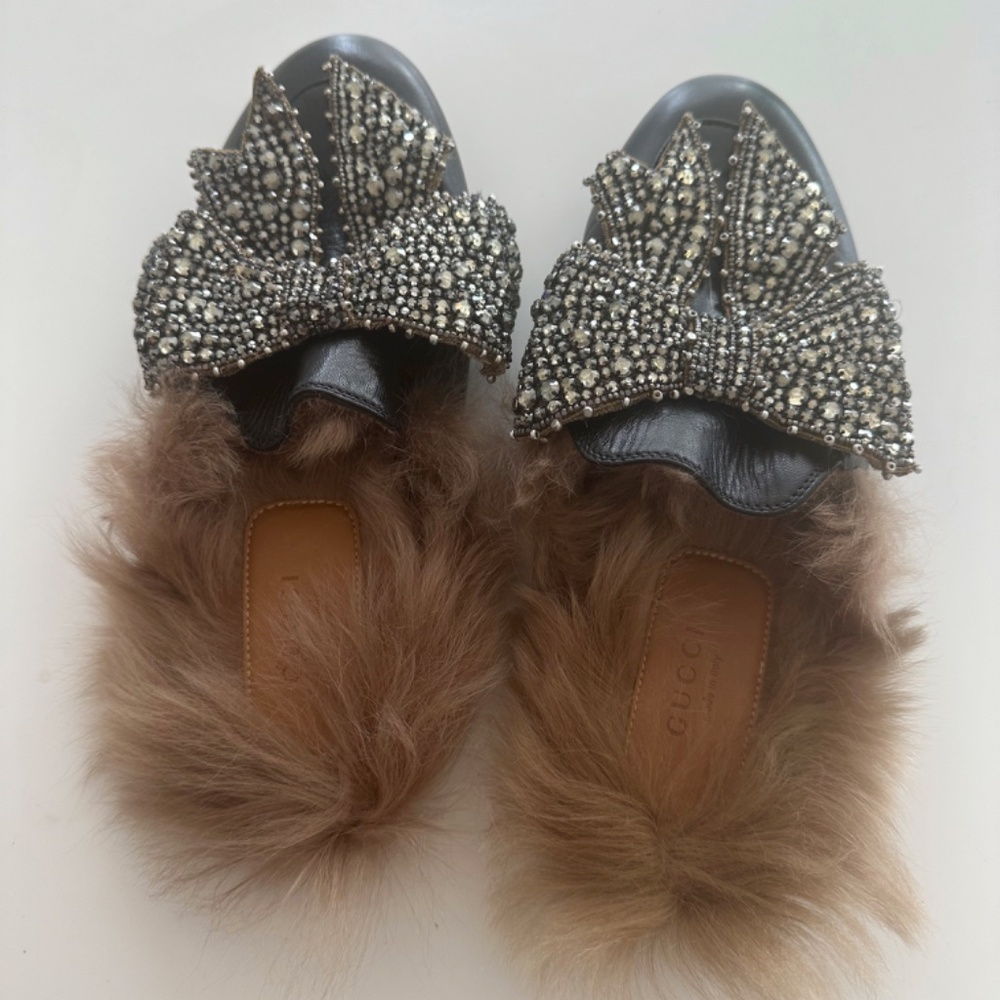 GUCCI Leather Crystal Embellishments Mules Women's Size: 7 | IT 37 - Picture 2 of 4